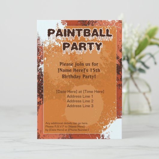 Orange Paintball Party Einladung (Stehend Vorderseite)