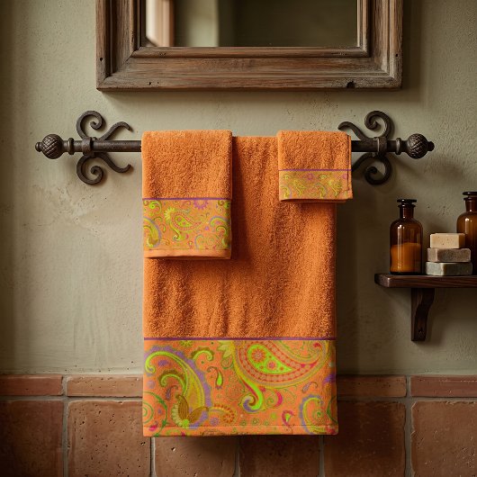 Orange Paisley Badhandtuch Set