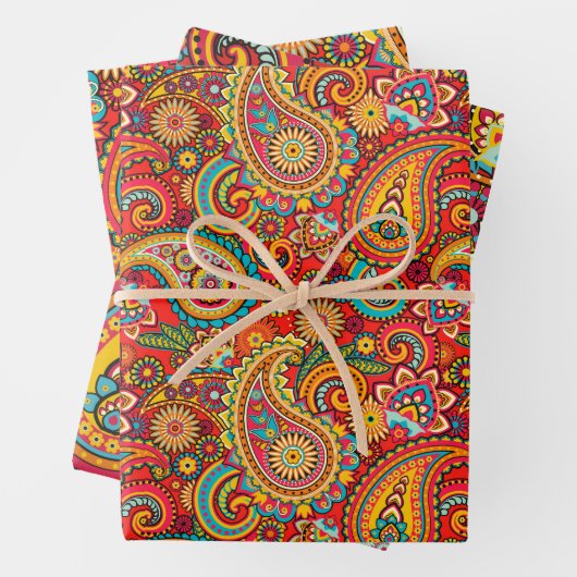 Orange Paisley Geschenkpapier Set (Beispiel)