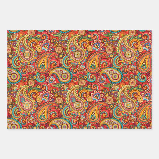 Orange Paisley Geschenkpapier Set (Vorderseite)