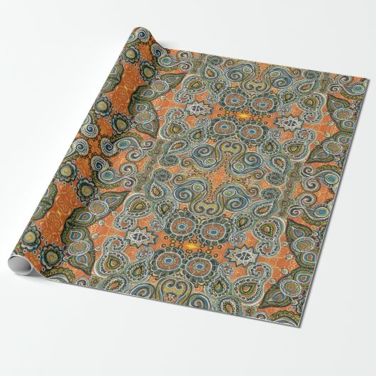 orange Paisley-Geschenkverpackung Geschenkpapier (Ungerollt)