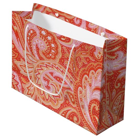 Orange Paisley Große Geschenktüte (Vorderseite Schrägansicht)