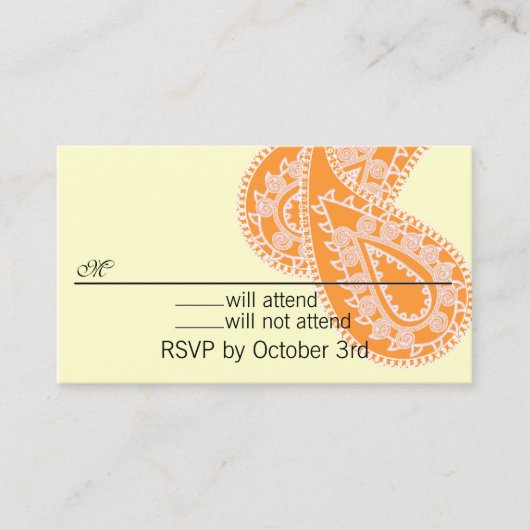 Orange Paisley RSVP Card - Änderung der Hintergrun Begleitkarte (Vorderseite)