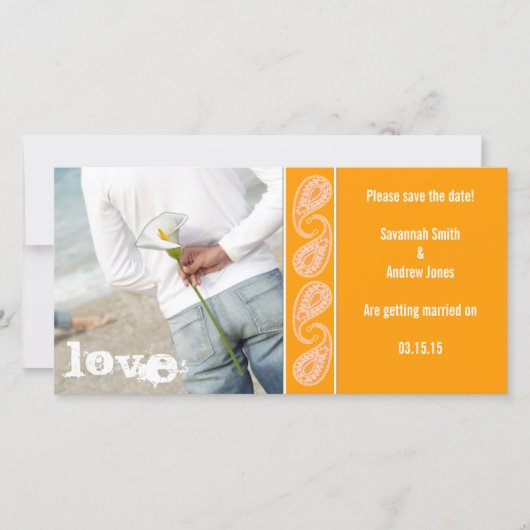 Orange Paisley Save the Date (Vorderseite)