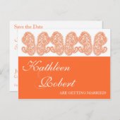 Orange Paisley Save the Date Postkarten (Vorne/Hinten)