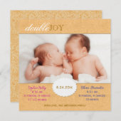 Orange Paisley Twins Foto Geburtsankündigung Ankündigung (Vorne/Hinten)