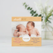 Orange Paisley Twins Foto Geburtsankündigung Ankündigung (Stehend Vorderseite)