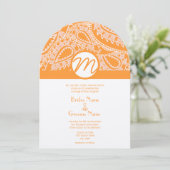 Orange Paisley Wedding Einladung (Stehend Vorderseite)
