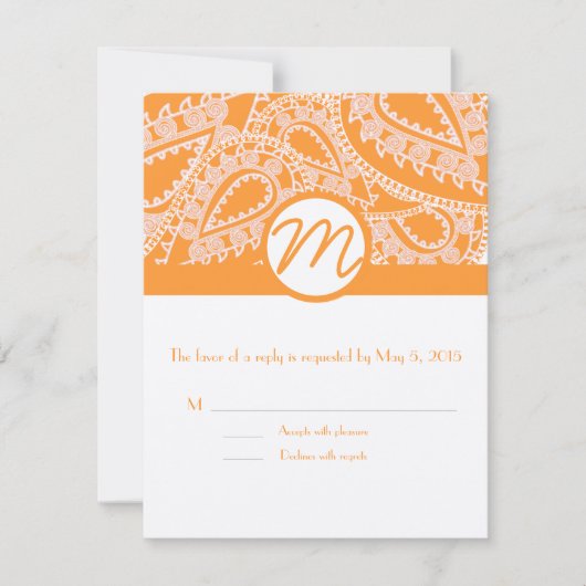 Orange Paisley Wedding Response Cards RSVP Karte (Vorderseite)
