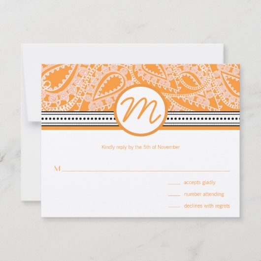 Orange Paisley Wedding RSVP mit Punkten (Vorderseite)