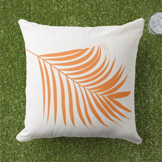 Orange Palm Tree Leaf Coastal Beach Tropische Kuns Kissen (Gras)