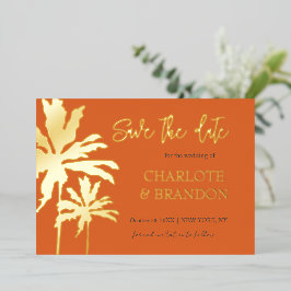 Orange Palm Trees Beach Hochzeit Save the Date Gol Folieneinladung