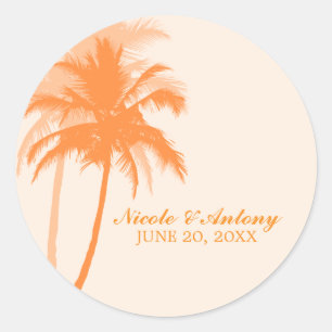 Orange Palm Trees Wedding Runder Aufkleber