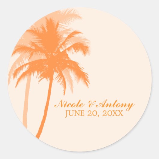 Orange Palm Trees Wedding Runder Aufkleber (Vorderseite)