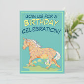 Orange Palomino Birthday III (aquamarin) Einladung (Stehend Vorderseite)