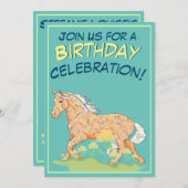 Orange Palomino Birthday III (aquamarin) Einladung (Vorne/Hinten)