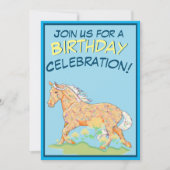 Orange Palomino Birthday III (blau) Einladung (Vorderseite)
