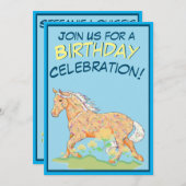 Orange Palomino Birthday III (blau) Einladung (Vorne/Hinten)