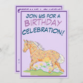 Orange Palomino Birthday III (lila) Einladung (Vorne/Hinten)