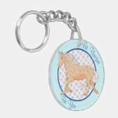Orange Palomino (blau/lila) Schlüsselanhänger (Vorderseite links)