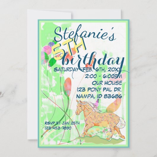 Orange Palomino Geburtstag III (weiche pastellfarb Einladung (Rückseite)