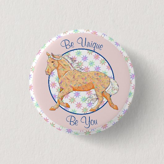 Orange Palomino Horse (rosa/blau) Button (Vorderseite)