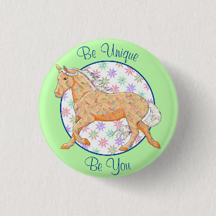 Orange Palomino Horse (rosa/grün) Button