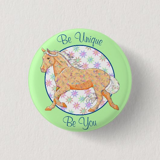 Orange Palomino Horse (rosa/grün) Button (Vorderseite)