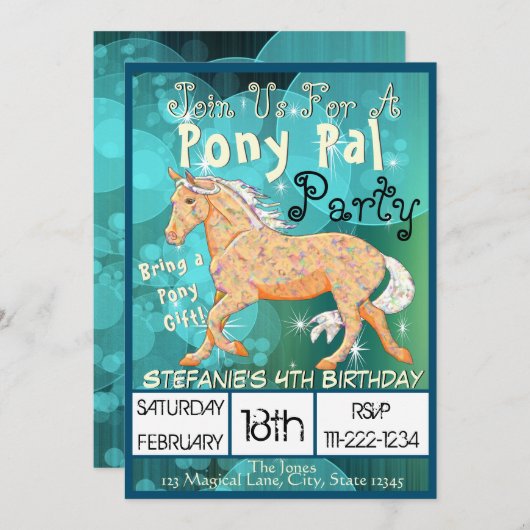 Orange Palomino Pony Gift (aquamarine Blasen) Einladung (Vorne/Hinten)