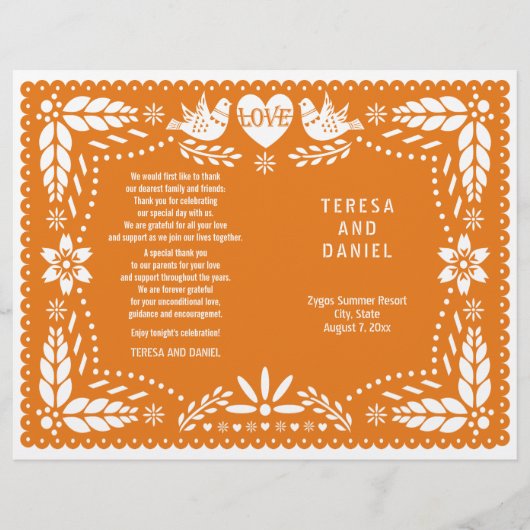 Orange Papel Picado Hochzeitsfiesta (Vorderseite)