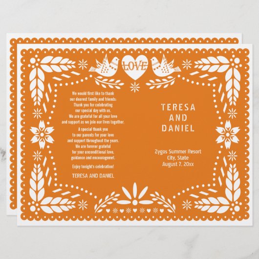 Orange Papel Picado Hochzeitsfiesta (Vorne/Hinten)