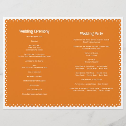 Orange Papel Picado Hochzeitsfiesta (Rückseite)