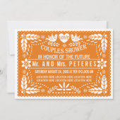 Orange Papel picado Hochzeitspaare Dusche Einladung (Vorderseite)