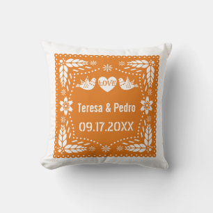 Orange Papel picado Liebhaber von Vögeln Hochzeit Kissen