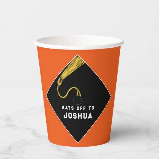 Orange Paper Cups der personalisierten Graduierung Pappbecher (Vorderseite)