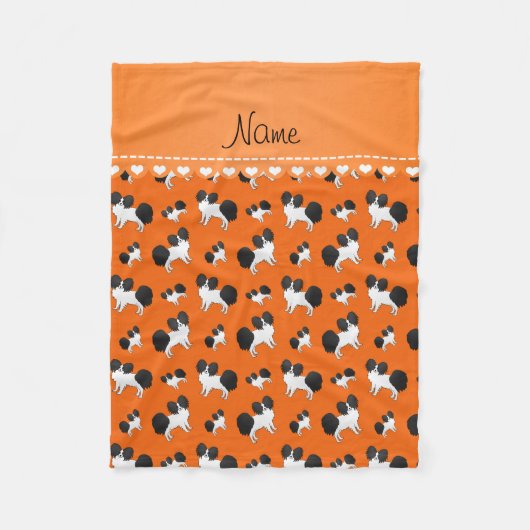 Orange Papillon Hunde mit personalisiertem Namen Fleecedecke (Vorderseite)