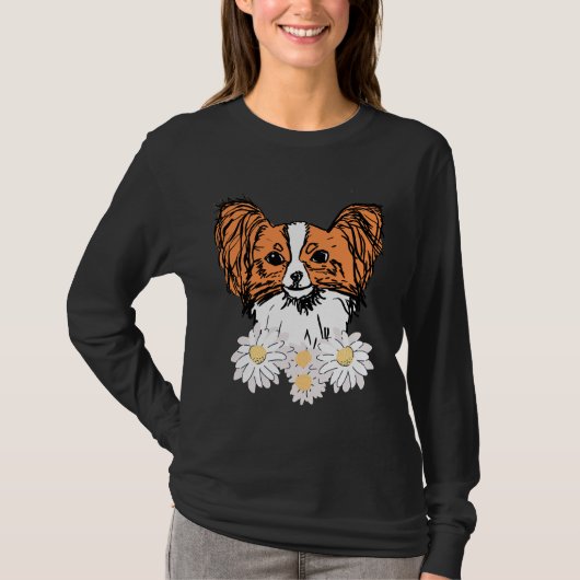 Orange Papillon mit Blume T-Shirt (Vorderseite)