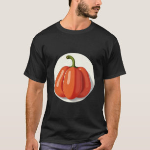 Orange Paprika Frucht im Hintergrund eines weißen T-Shirt