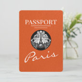 Orange Paris Passport Save the Date (Stehend Vorderseite)