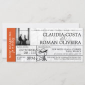 Orange Paris Wedding Boarding Pass Einladung (Vorderseite)