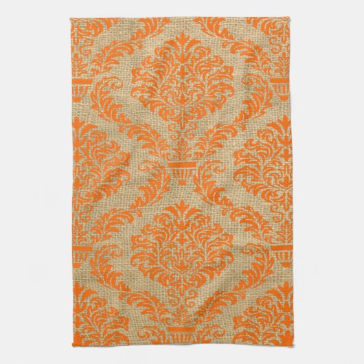Orange Parisian Moods Damask Geschirrtuch (Vertikal)