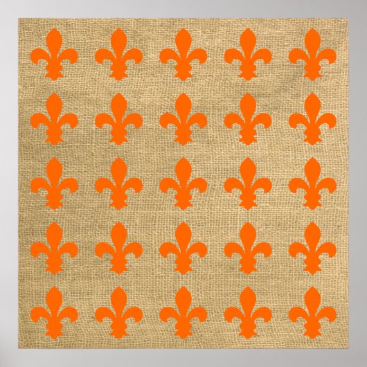 Orange Parisian Moods Fleur de Lys Pattern Poster (Vorne)