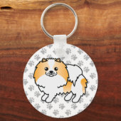 Orange Parti-Color Pomeranian Cartoon Dog & Paws Schlüsselanhänger (Vorderseite)