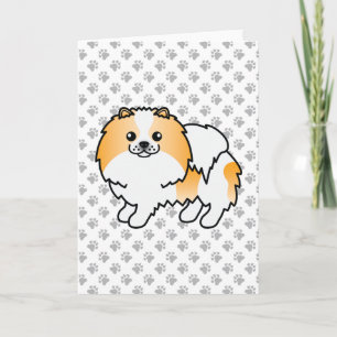 Orange Parti-Color Spitz Cartoon Dog & Paws Karte