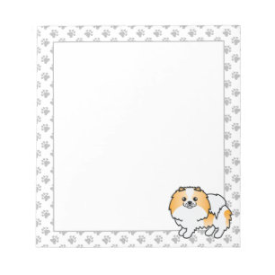 Orange Parti-Color Spitz Niedlicher Cartoon Dog Notizblock