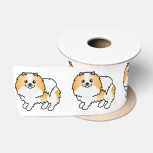 Orange Parti-Farbige Pomeranian Süße Cartoon-Hund Satinband