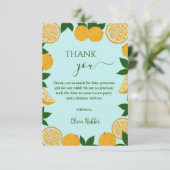 Orange Party Frucht Frische Babydusche Dankeskarte (Stehend Vorderseite)