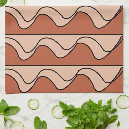 Orange Pastel Black Wavy Stripes Muster Geschirrtuch (Gefaltet)