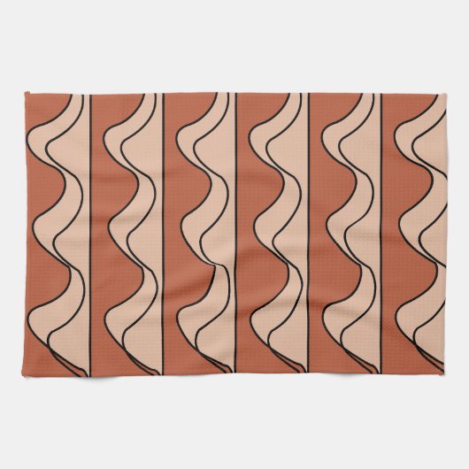 Orange Pastel Black Wavy Stripes Muster Geschirrtuch (Horizontal)