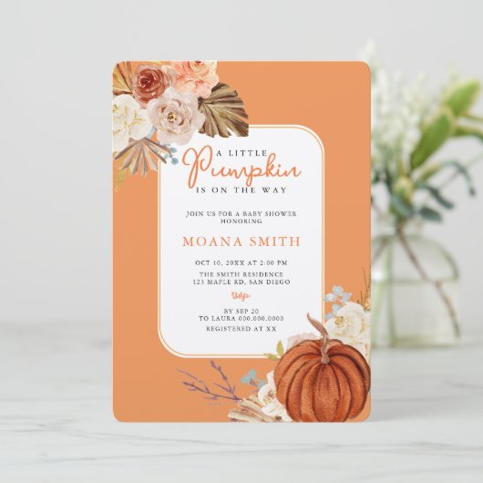 Orange Pastel Boho Pumpkin Autumn Baby Shower (Stehend Vorderseite)
